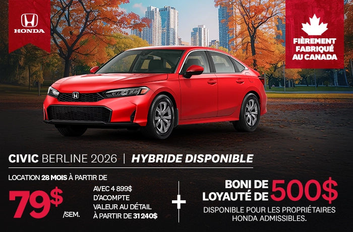 Bannière de Promotion Civic LX 2026